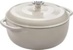 Lodge Essential Enamel Cast Iron Dutch Oven – Perfect for Bread Baking, Braising, Marinating & Slow Cooking – Features Moisture-Sealing Lid & Dual Handles – Kitchen Essentials – 6 Quarts – Oyster White