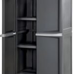 Sterilite 4 Shelf Cabinet, Heavy Duty and Easy to Assemble Plastic Storage Unit, Organize Bins in the Garage, Basement, Attic, Mudroom, Gray, 1-pack