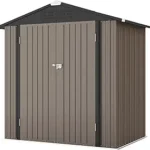 Patiowell 6×4 FT Outdoor Storage Shed, Garden Tool Storage Shed with Sloping Roof and Double Lockable Door, Outdoor Shed for Garden Backyard Patio Lawn, Brown