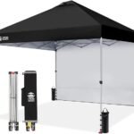 CROWN SHADES 10×10 Pop Up Canopy with 1 Side Wall – Beach Tent with One Push Setup – Outdoor Sun Shade for Events, Parties, Camping – Gazebo with STO-N-Go Cover Bag (Black)