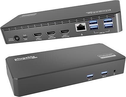 61giHIGDyL._AC_SX425_.jpg Plugable USB C Triple Display Docking Station | 100W PD, 3x HDMI (1x 4K 30Hz, 2x 1080p 60Hz), 6x USB 5Gbps Ports | Windows, macOS, ChromeOS Compatible – Enhance Productivity with Multi-Monitor Support - Image 1