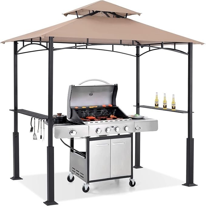 61kzMEJTkjL._AC_SX679_.jpg ABCCANOPY 8x5 Grill Gazebo with LED Light, Khaki - Image 1
