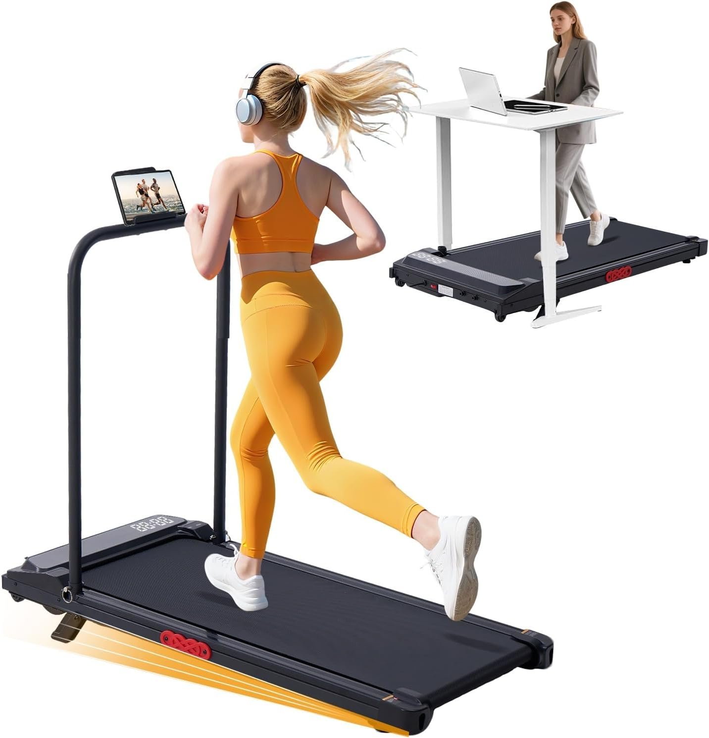 61rdcsobd3L._AC_SL1500_.jpg KASSADIN Walking Pad with Handle Bar, 2026 Upgrade Portable Small Treadmill with Handles for Home Small, 3.0HP Under Desk Walking Pad Treadmill with Incline, 0.6-7.6MPH, 350LBS - Image 1
