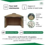 APEX GARDEN Four-Side Privacy Side Wall Curtain Set for 10-ft x 12-ft Gazebo (Beige) - Image 5
