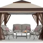 CROWN SHADES 13×13 Pop Up Gazebo, Canopy Tent, Gazebos on Clearance – Outdoor Gazebo for Backyard & Patio Furniture – Carpa Pop Up Tent with Wheeled STO-N-Go Cover Bag (Beige & Coffee)