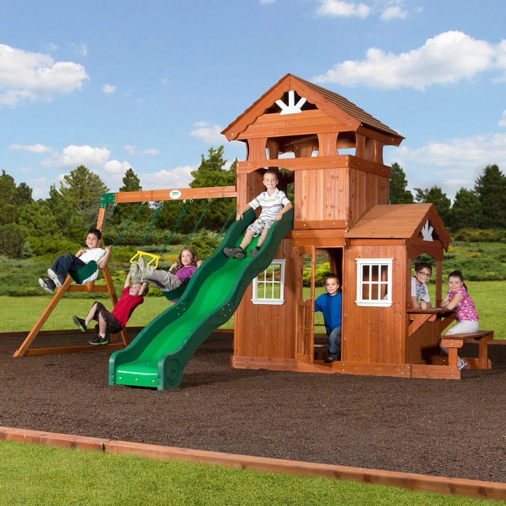 65413B-Hero-1.webp Backyard Discovery Shenandoah Cedar Wood Swing Set Slide - Image 1