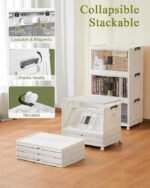 OlarHike 144QT Lockable Storage Bins with Lids – Folding Storage Cabinet with Doors and Wheels, Collapsible Plastic Box for Closets, Office, Stackable Organizer and Containers, Gifts, 3 Pack Cubes - Image 3