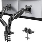 HUANUO FlowLift Dual Monitor Stand, Fully Adjustable Gaming Monitor Desk Mount for 13–32″ Computer Screens, Full Motion VESA 75×75/100×100 with C-Clamp & Grommet Base, Each Arm Holds 4.4 to 19.8 lbs