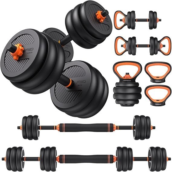 71BE37ZZfLL._AC_SX569_.jpg FEIERDUN DS2 Adjustable Dumbbells, 20/30/40/45/70/90lbs Free Weight Set with Connector, 5 in1 Dumbbells Set Used as Barbell, Kettlebells, Push up Stand, Weight Plate, Fitness Exercises for Home Gym Suitable Men/Women - Image 1