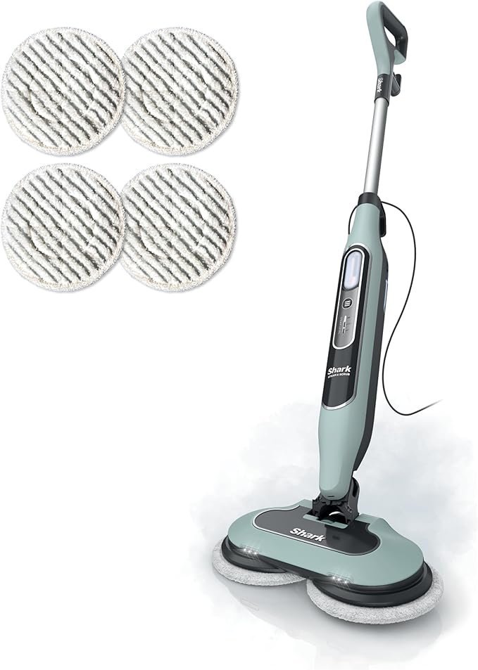 71EI3pCgL2L._AC_SX679_.jpg Shark Steam & Scrub Steam Mop, All-in-One Scrubbing and Sanitizing Hard Floor Cleaner, LED Headlights, 4 Dirt Grip Soft Scrub Pads Included, XL Water Tank, Swivel Steering, Hawaiian Grey, S8001 - Image 1