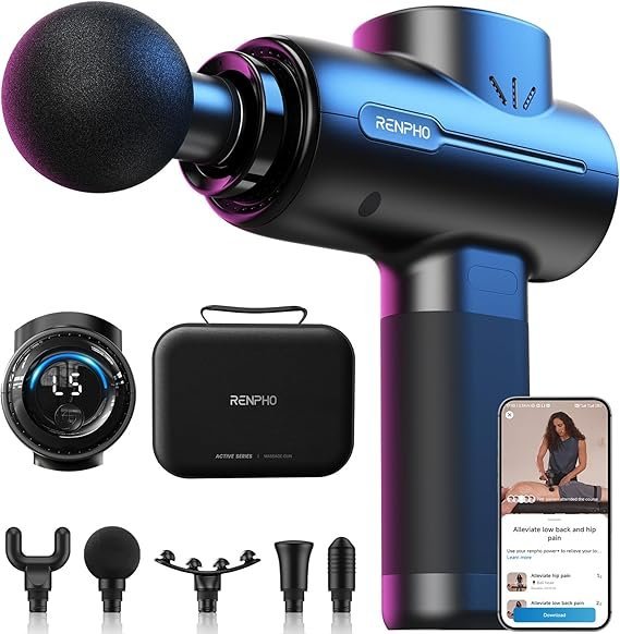 71LNnpkapJL._AC_SX569_.jpg RENPHO Active+ Percussion Massage Gun, Mothers Day Gifts, 5 Adjustable Speeds for Back, Neck, Muscle Recovery – App Controlled Guided Courses, with Carry Case for Professional Athlete, Gym and Travel - Image 1