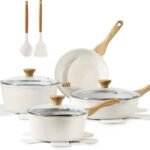 SENSARTE Nonstick Ceramic Cookware Set, 13-Piece Non-toxic Pots and Pans Set, Healthy Kitchen Cooking Set with Stay-Cool Handles, Silicone Tools and Pot Protectors, PFAS Free