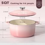 Umite Chef 5QT Enameled Cast Iron Dutch Oven Pot with Lid, Heavy-Duty Cookware for Bread Baking, Braising, Stews, Roasting, Wedding Registry Ideas & Gifts (Pink) - Image 4