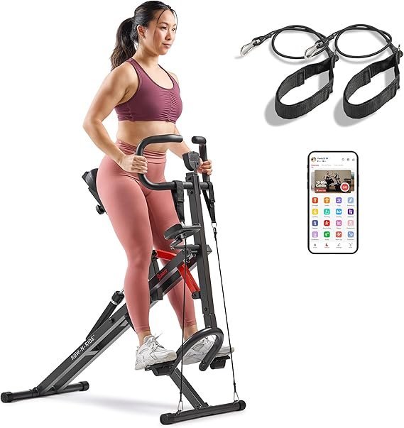 71fsBNenRVL._AC_SX569_.jpg Sunny Health & Fitness Row-N-Ride PRO, Full Body Combo Squat Machine w/Optional Resistance Band, Easy Setup Ab Workout Exercise Equipment for Home, Whole Body Cardio, Optional SunnyFit App Connection - Image 1