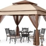 MASTERCANOPY Patio Gazebo Outdoor Pop Up Gazebo with Mesh Walls (11×11,Champagne)