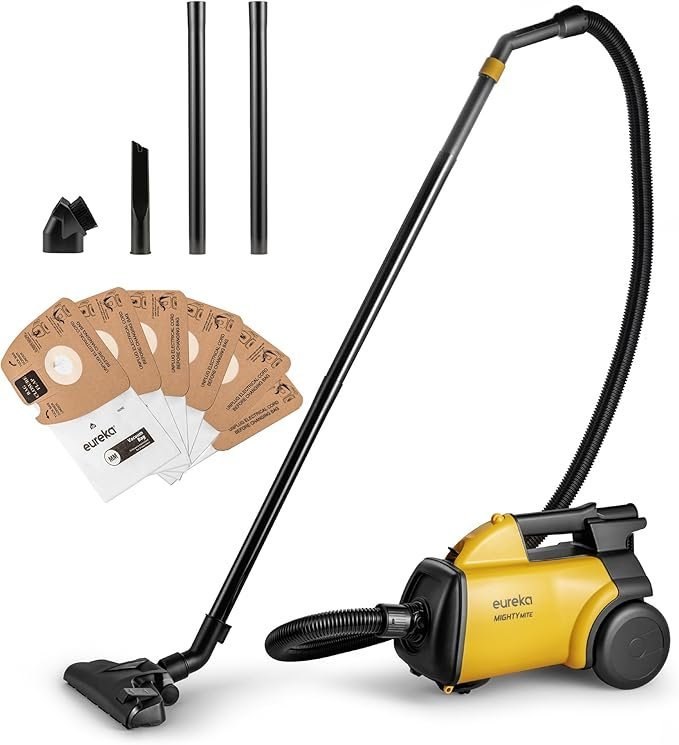 71wgCocalEL._AC_SX679_-1.jpg Eureka 3670M Canister Cleaner, Lightweight Powerful Vacuum for Carpets and Hard floors, w/ 5bags,Yellow - Image 1
