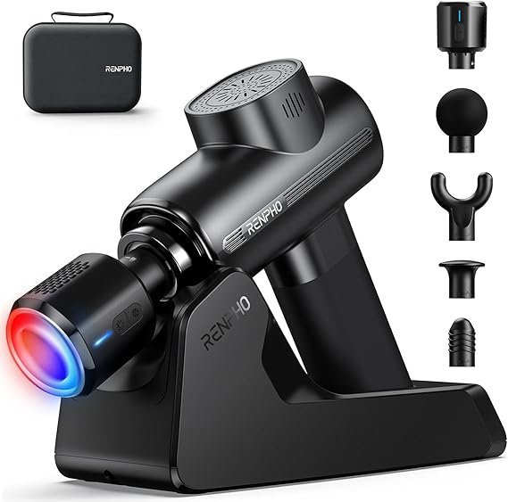 71zQ6hZnAL._AC_SX569_.jpg RENPHO Active Thermacool Deluxe Massage Gun Deep Tissue with Charging Stand, Mothers Day Gifts Back Massager with Heat and Cold Head, Percussion Body Muscle Masajeador for Athletes Pain Relief - Image 1