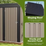 Patiowell 5×3 FT Outdoor Storage Shed, Tool Shed with Sloping Roof and Lockable Door, Metal Shed for Backyard Garden Patio Lawn, Brown - Image 3