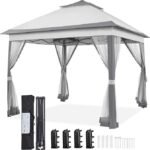 Yaheetech 11×11 Pop Up Gazebo Outdoor Canopy Shelter, Instant Patio Gazebo Sun Shade Canopy Tent with 4 Sandbags, 2 Tiers Roof & Mesh Netting for Lawn, Garden, Backyard & Deck, Gray