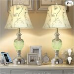 Bedside Table Lamp Set of 2 with Nightlight and USB A+C Ports, 27” High Vintage Table Lamps with Silver Leaf Finish and Embroidered Shade, Nightstand Lamps Decor for Bedroom Living Room Home Office