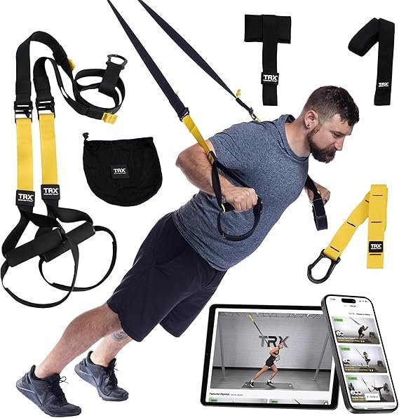81cEHK-vWoL._AC_SX569_.jpg TRX All-In-One Home Gym System – Complete Suspension Training Kit for Strength Training, HIIT & Full-Body Workouts at Home or Outdoors, Includes Indoor & Outdoor Anchors - Image 1