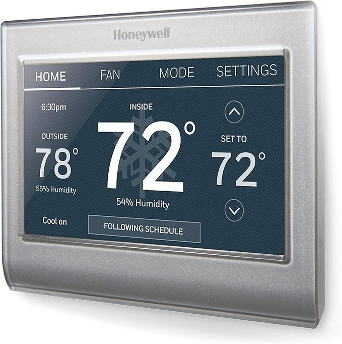 81hUVLEKqvL._AC_SX679_.jpg Honeywell Home RTH9585WF1004 Wi-Fi Smart Color Thermostat, 7 Day Programmable, Touch Screen, Energy Star, Alexa Ready, Gray - Image 1