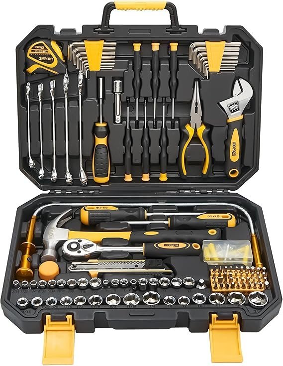 81yAO5cykWL._AC_SX569_PIbundle-159TopRight00_SH20_.jpg KOOPOOL 159 Piece Tool Set, Tool Box Kit for Mechanic and Car, General Household Home Tool Kit, Basic Tool Kit for Home Auto Repair, with Storage Case - Image 1
