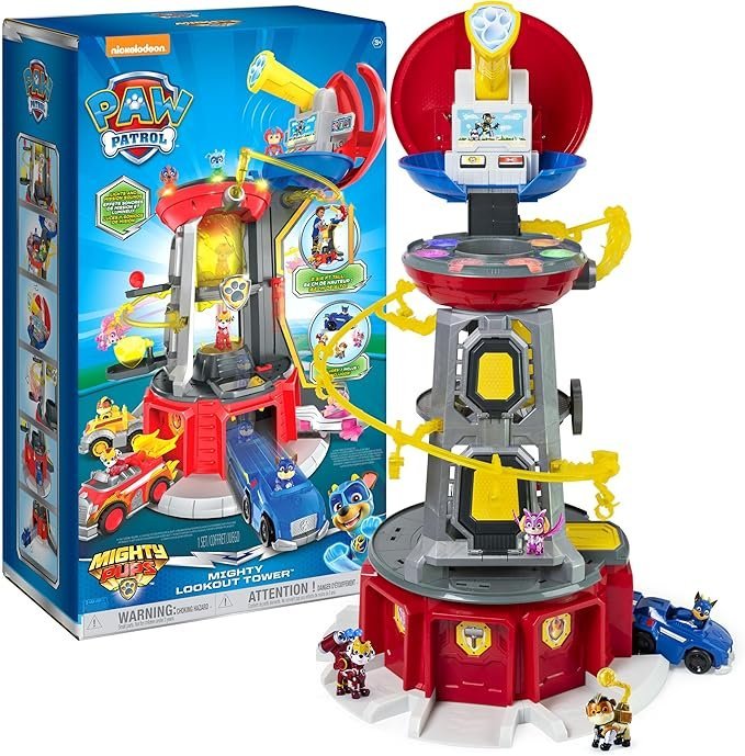 914zKPJuu8L._AC_SX679_.jpg Paw Patrol, Mighty Lookout Tower with 4 Exclusive Bonus Action Figures, Toy Car, Lights and Sounds (Amazon Exclusive), Kids Toys for Ages 3 and up - Image 1