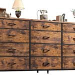 Romorgniz 55″ Dresser for Bedroom with 12 Fabric Drawers, Entertainment Center for 60 inch TV Dressers & Chests of Drawers Large Organizer, Living Room, Metal Frame, Wood Top, Rustic Brown
