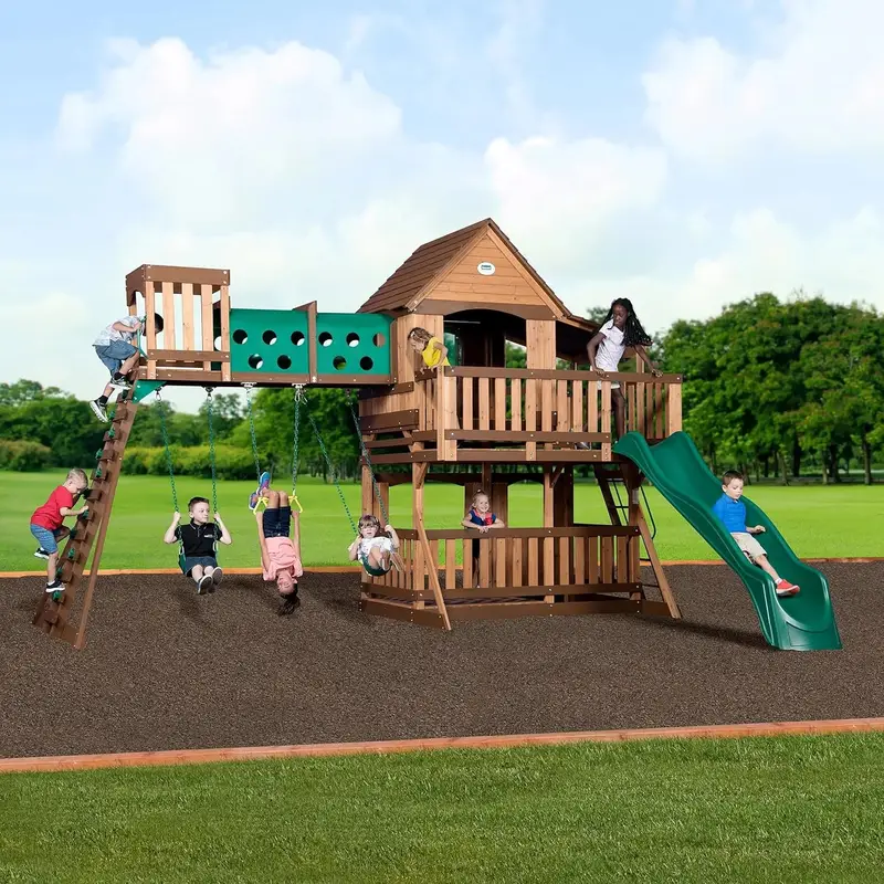 91Qyw6DmxqL._AC_SL1500_-1.webp Backyard Discovery Woodridge Elite Cedar Swing Set/Playset - Image 1