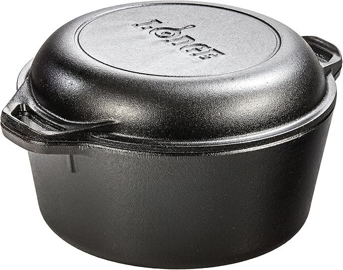 91UT4fUy3L._AC_SX679_.jpg Lodge Cast Iron Double Dutch Oven – Pre-Seasoned 2-in-1 Cast Iron Cookware – Pot & Skillet Combo – Even Heat Retention – Oven-Safe, Versatile Pot – 5 Quart - Image 1