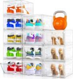 12-Pack Clear Stackable Shoe Storage Boxes, White