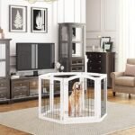 PAWLAND 144-inch Extra Wide 30-inches Tall Dog gate with Door Walk Through, Freestanding Wire Pet Gate for The House, Doorway, Stairs, Pet Puppy Safety Fence, Support Feet Included, White,6 Panels - Image 2