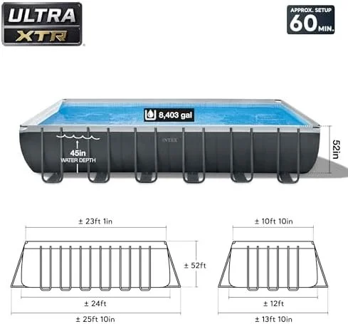 b1-17-1.webp INTEX 26363EH Ultra XTR Deluxe Rectangular Above Ground Swimming Pool Set: 24ft x 12ft x 52in – Includes 2100 GPH Sand Filter Pump – Easy Assemblys - Image 1