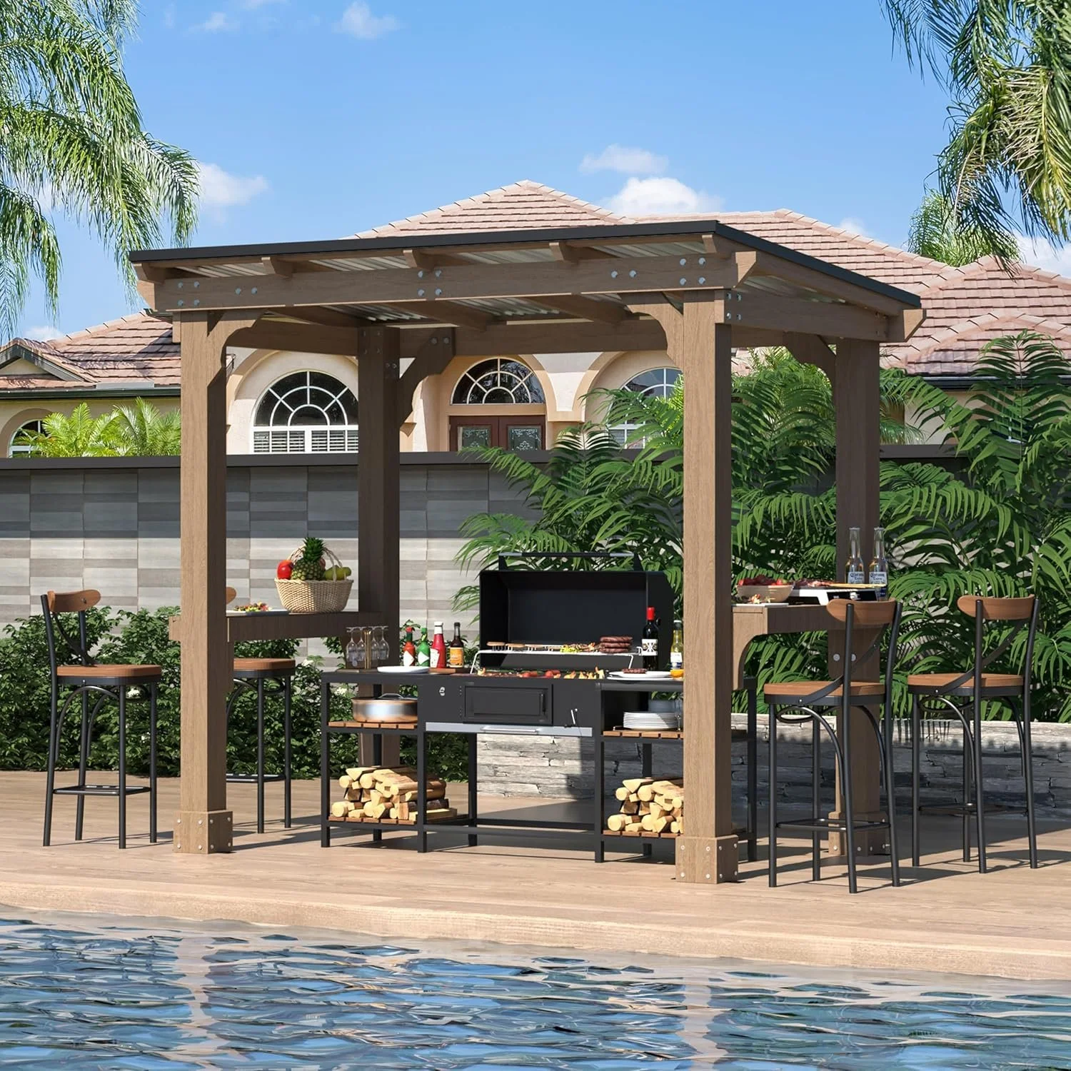 c1-10-1.webp Veikous D Wooden Grills Gazebo Outdoor with Steel Roof - Image 1