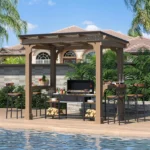 Veikous D Wooden Grills Gazebo Outdoor with Steel Roof - Image 4