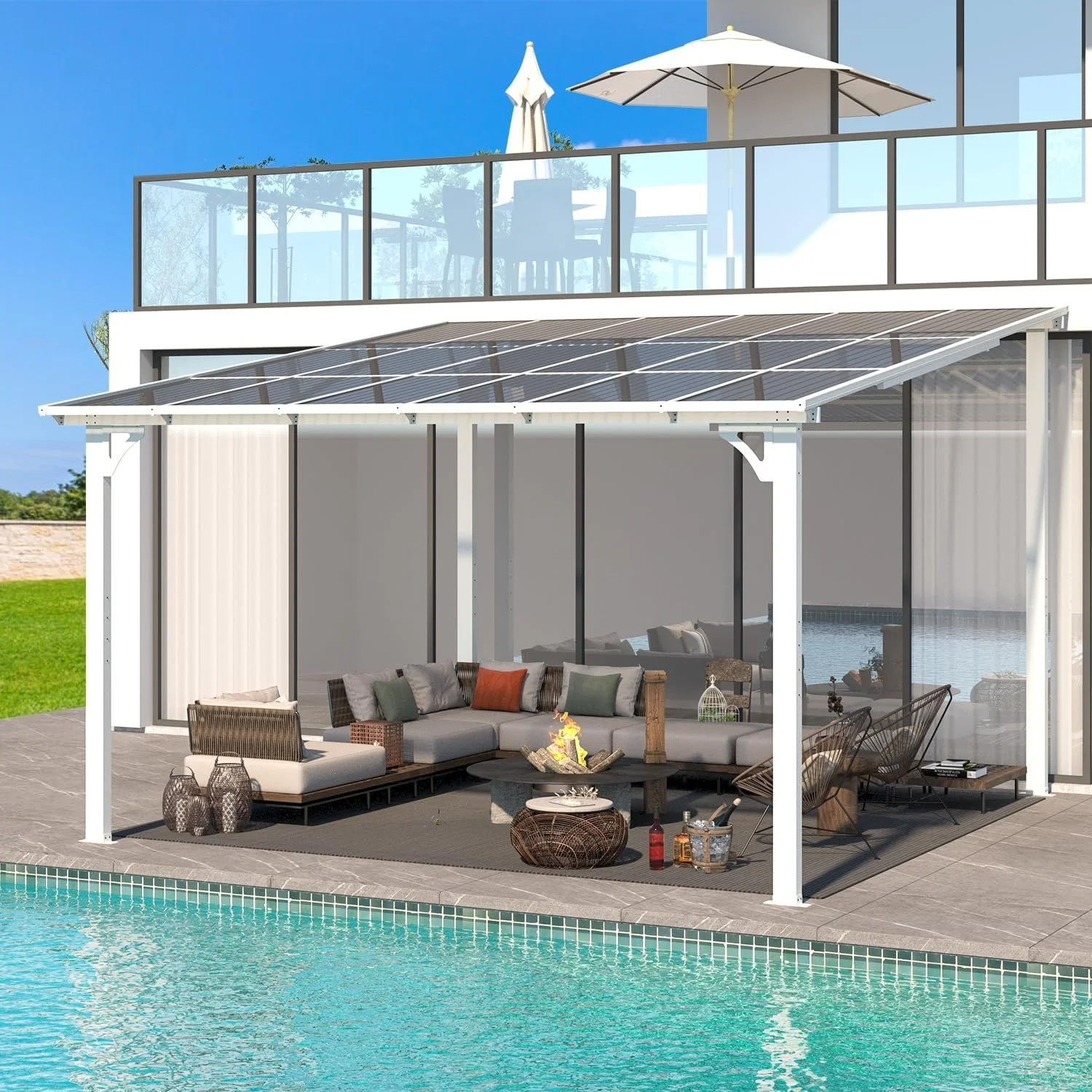 e1-7-1.webp Aecojoy 12x12 Aluminum Pergola with Canopy, White - Image 1
