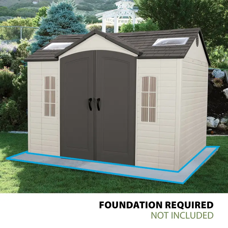 f1-25-1.webp Lifetime Lockable Polyethylene Outdoor Storage Shed, 10′ x 8′, Tan & Browns (60005) - Image 1