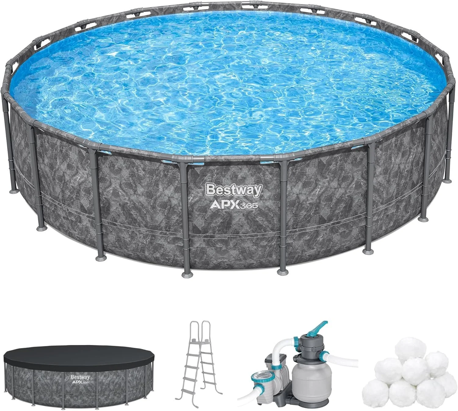 j1-9-1.webp Bestway APX 365 18’x52″ Round Above Ground Swimming Pool Set with Pump & Ladders - Image 1