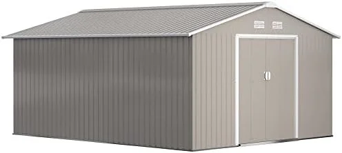 m1-25-1.webp Outsunny 11′ x 13′ Outdoor Storage Shed, Garden Tool Metal Shed with Foundation Kit, Double Lockable Door, Air Vents and Slopings Roofs, for Backyard, Patio, Lawn, Light Grays - Image 1