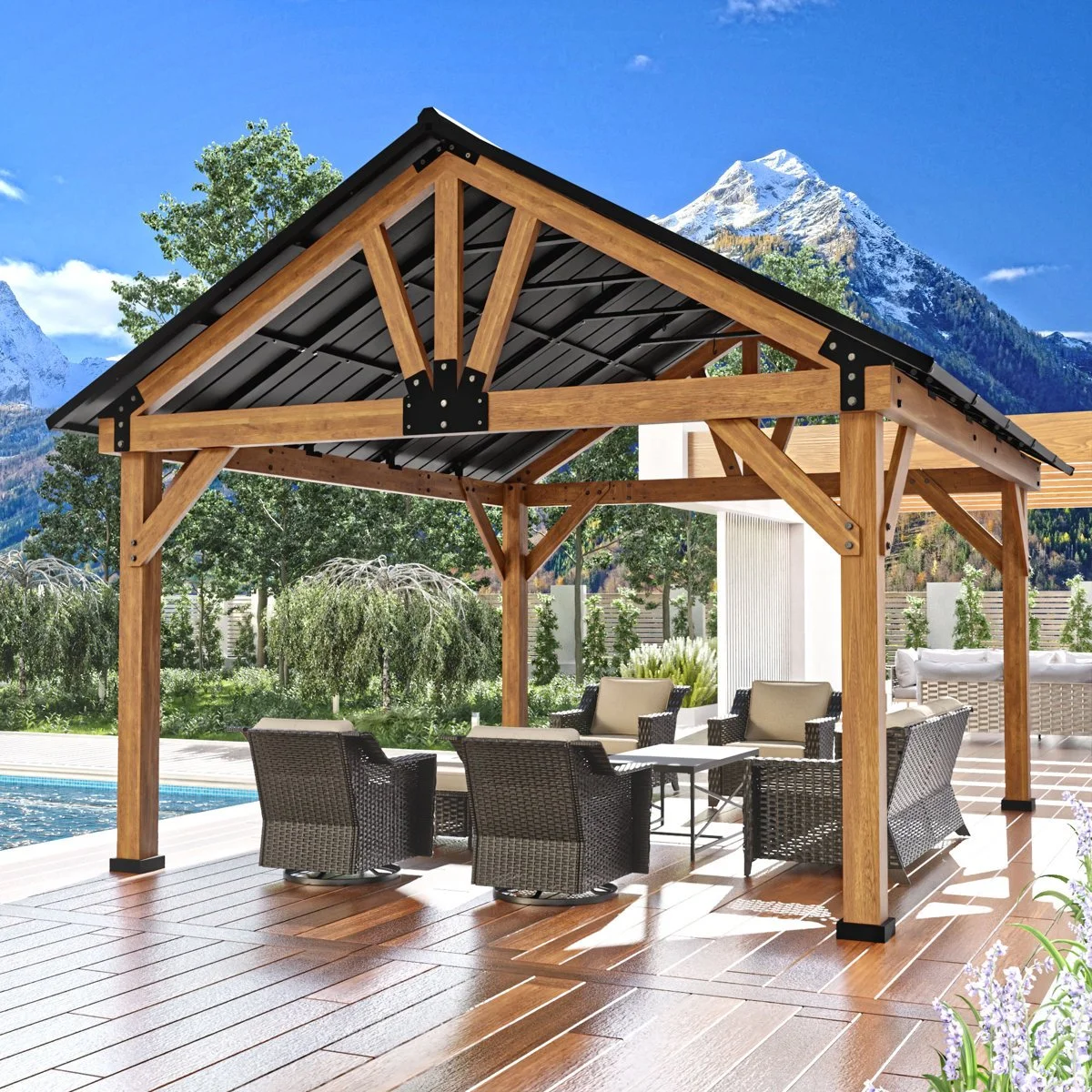 n1-7-1.webp JOYSIDE 15 ft. x 13 ft. Solid Cedar Wood Outdoor Patio Hardtops Gazebo - Image 1