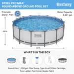 Bestway Steel Pro MAX 10 Foot x 30 Inch Round Metal Frame Above Ground Outdoor Backyard Swimming Pool Set with 330 GPH Filter Pumps - Image 2