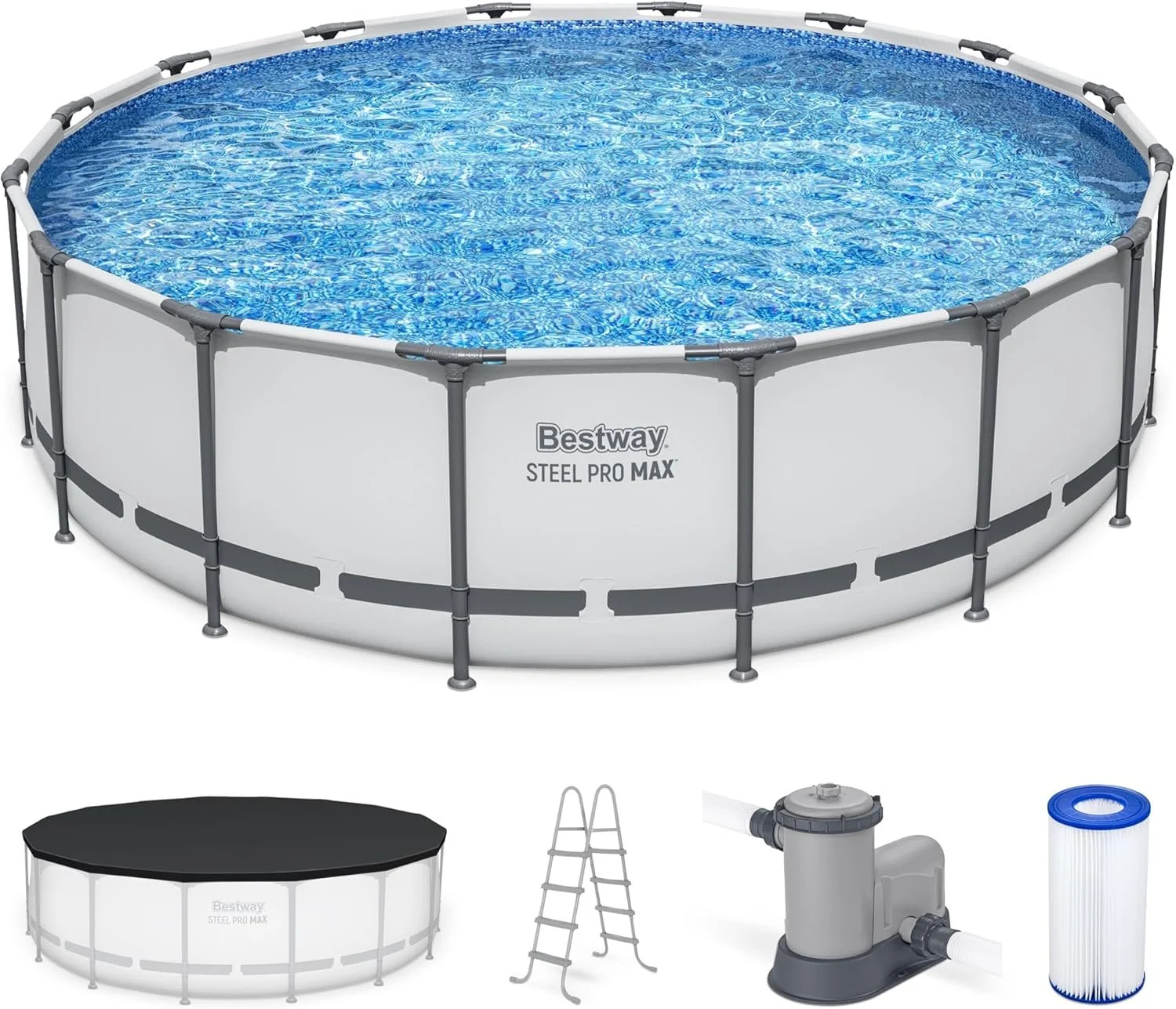 p1-11-1.webp Bestway Steel Pro MAX 16 Foot x 48 Inch Round Metal Frame Above Ground Outdoor Swimming Pool Sets - Image 1